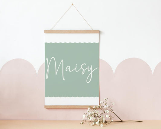 personalised girls wall print for bedroom or nursery , scallop border print
