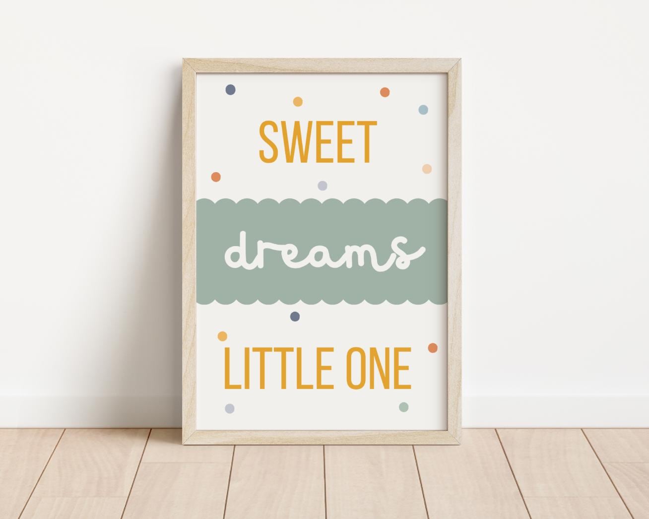 childrens room or nursery print, sweet dreams little one earthy toned room wall art