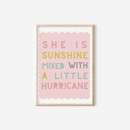 she is sunshine print, affirmation, personalised name, girls room decor, childrens nursery, pastel wall decor, set of 2 prints