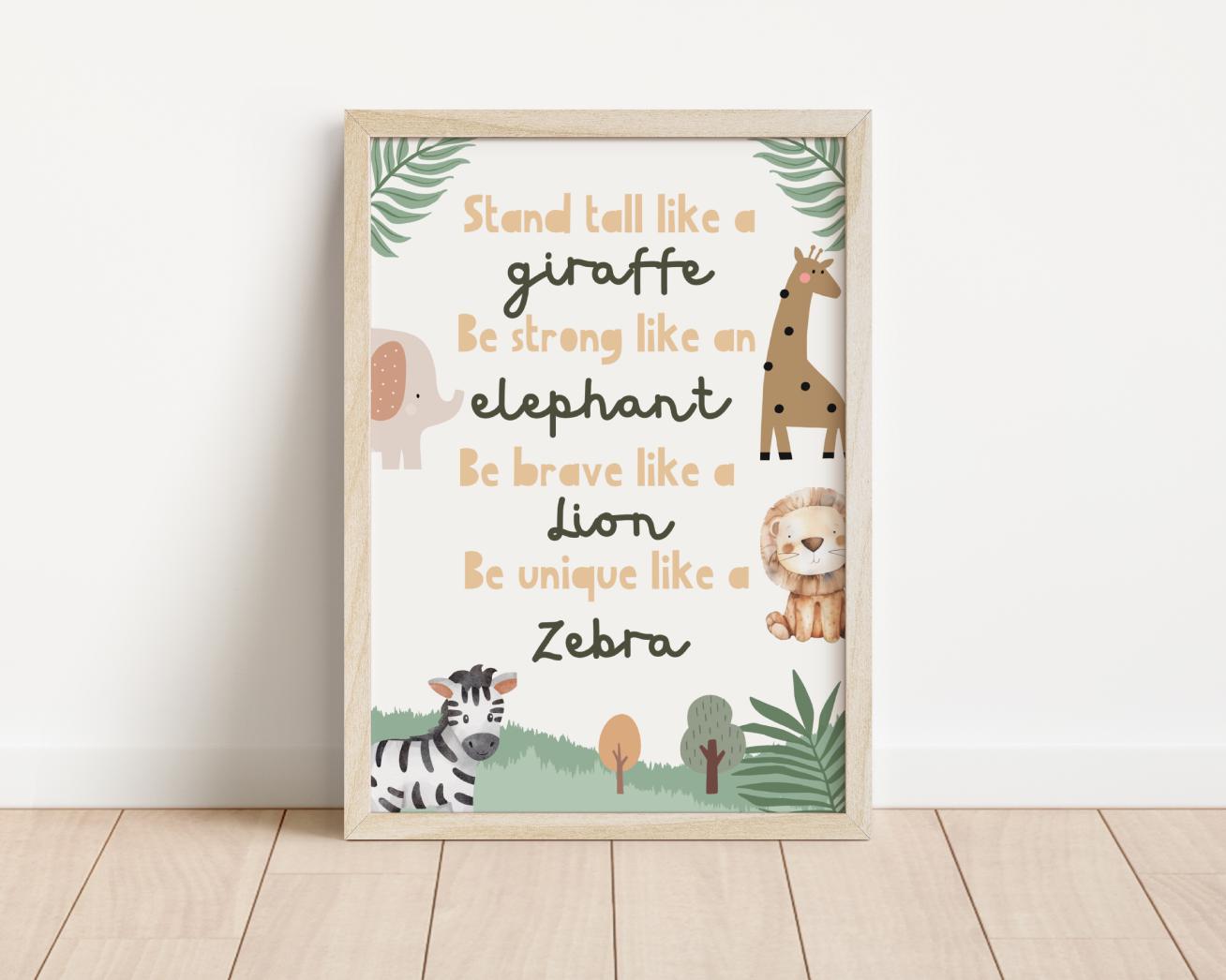 Safari childrens wall print for nursery or bedroom, animal wall decor, Jungle wildlife poster