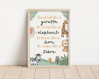 Safari childrens wall print for nursery or bedroom, animal wall decor, Jungle wildlife poster