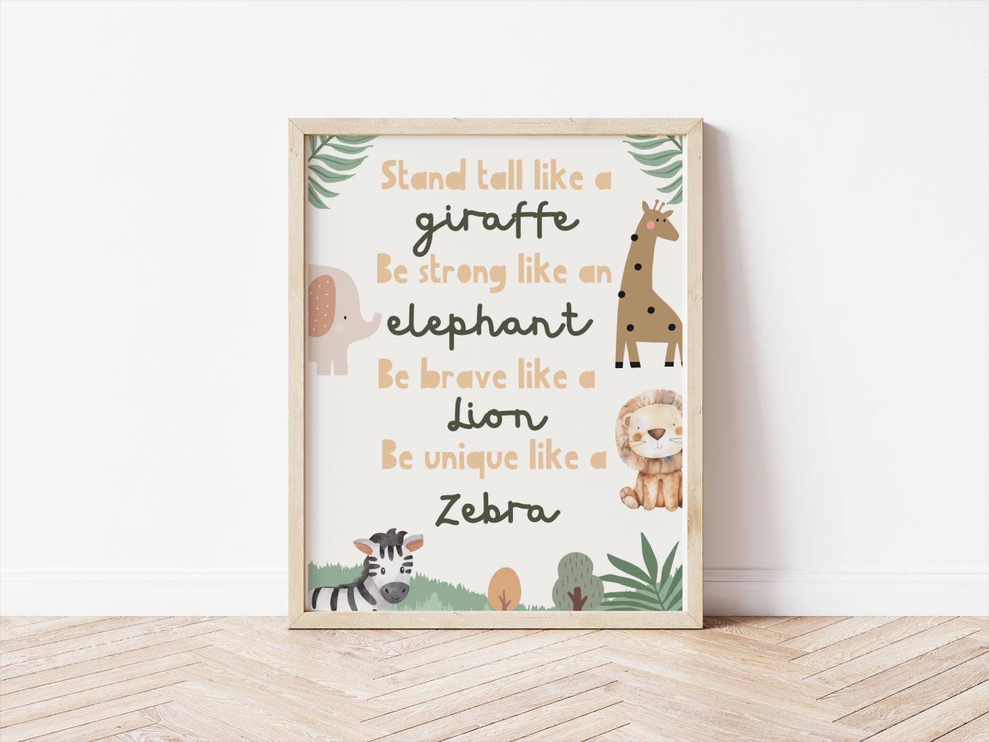 Safari childrens wall print for nursery or bedroom, animal wall decor, Jungle wildlife poster