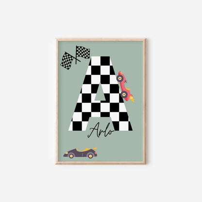 Personalized Racer Car Prints, Boys Nursery Decor, Playroom Wall Art