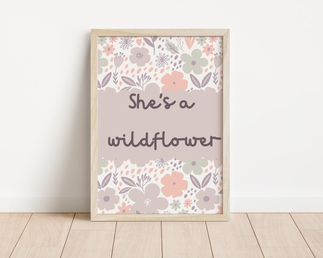 she's a wildflower floral room print for girls bedroom, nursery or playroom, floral wall decor, pastel colour art