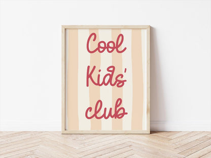 cool kids club poster print for childrens bedroom, playroom or nursery, wall poster for bedroom, neutral prints for kids wall