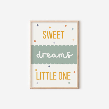 childrens room or nursery print, sweet dreams little one earthy toned room wall art