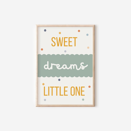 childrens room or nursery print, sweet dreams little one earthy toned room wall art