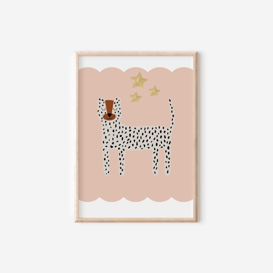 Cheetah Nursery Wall Print, Scandi Kids Room Decor