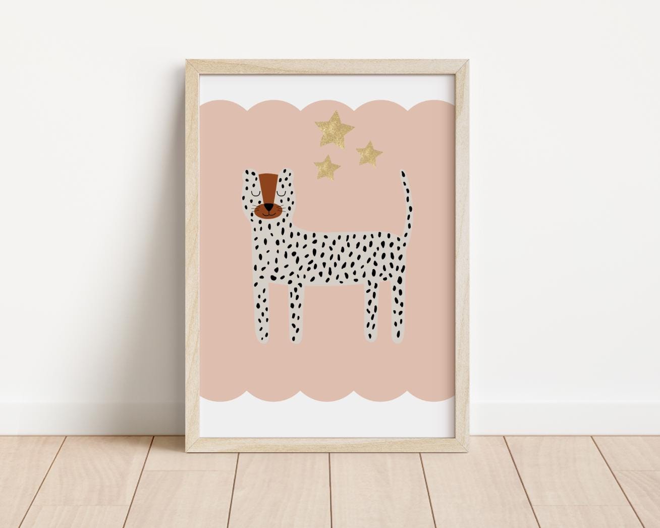 Cheetah Nursery Wall Print, Scandi Kids Room Decor