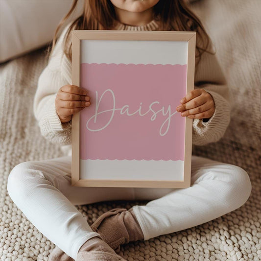 personalised girls wall print for bedroom or nursery , scallop border print