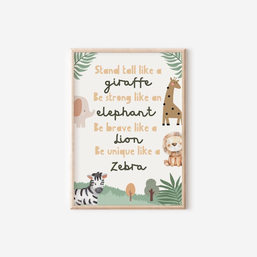 Safari childrens wall print for nursery or bedroom, animal wall decor, Jungle wildlife poster