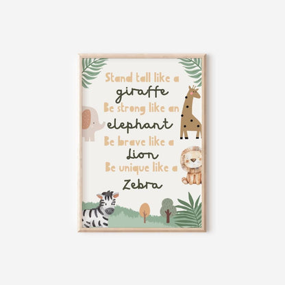 Safari childrens wall print for nursery or bedroom, animal wall decor, Jungle wildlife poster