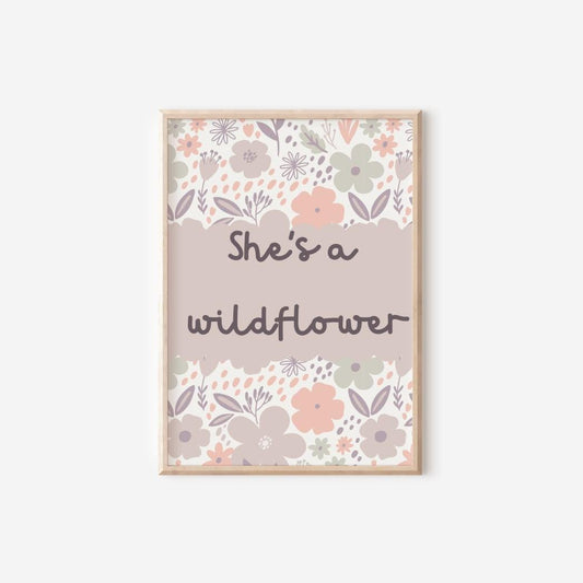 she's a wildflower floral room print for girls bedroom, nursery or playroom, floral wall decor, pastel colour art