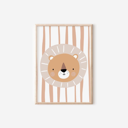 childrens lion wall print for nursery, playroom or bedroom, scandi nursery decor, lion stiped wall print, safari wall art