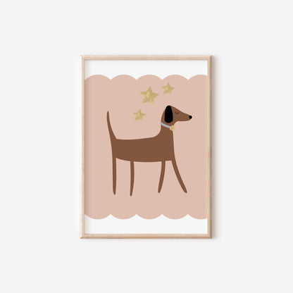 dachshund dog wall print for home, childrens nursery or bedroom