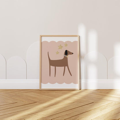 dachshund dog wall print for home, childrens nursery or bedroom