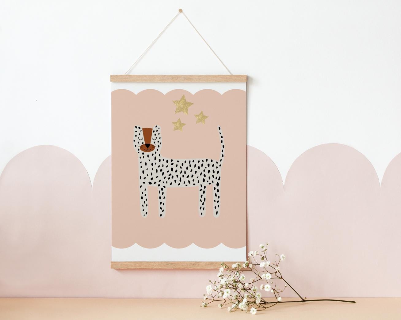Cheetah Nursery Wall Print, Scandi Kids Room Decor