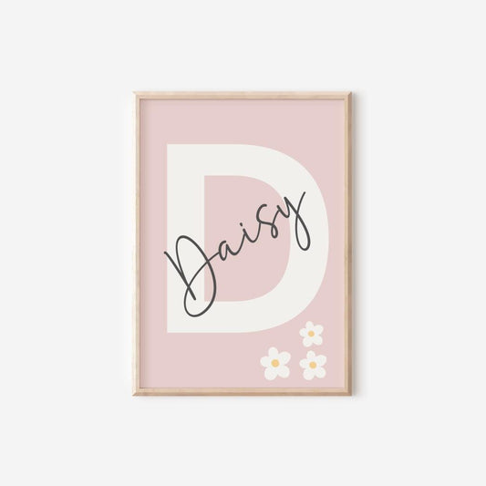personalised Set of 3 Girls pink floral daisy themed Wall Art Prints for bedroom, nursery or playroom