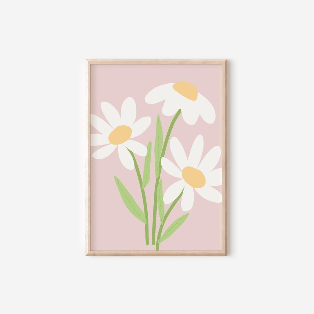 personalised Set of 3 Girls pink floral daisy themed Wall Art Prints for bedroom, nursery or playroom