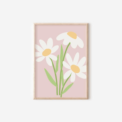 personalised Set of 3 Girls pink floral daisy themed Wall Art Prints for bedroom, nursery or playroom