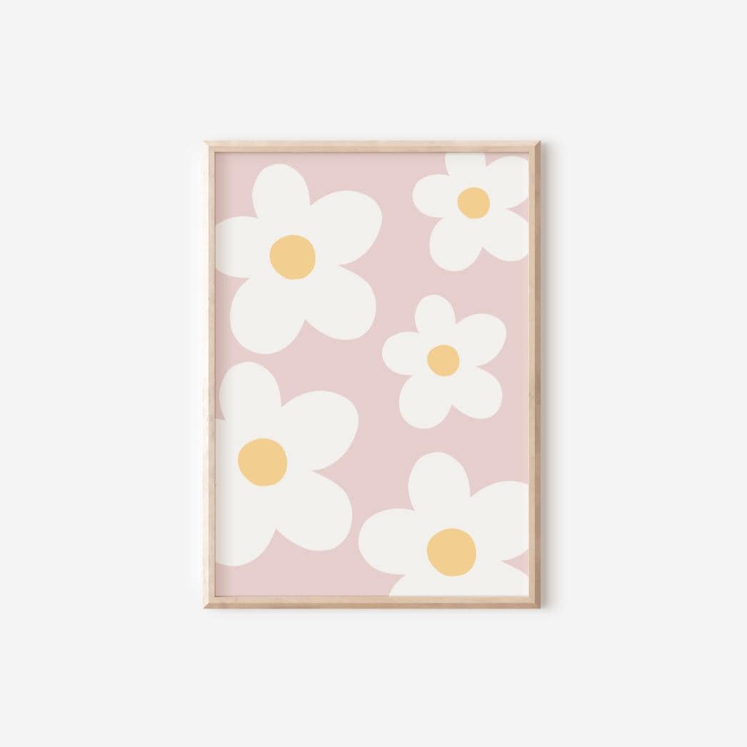 personalised Set of 3 Girls pink floral daisy themed Wall Art Prints for bedroom, nursery or playroom