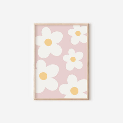 personalised Set of 3 Girls pink floral daisy themed Wall Art Prints for bedroom, nursery or playroom