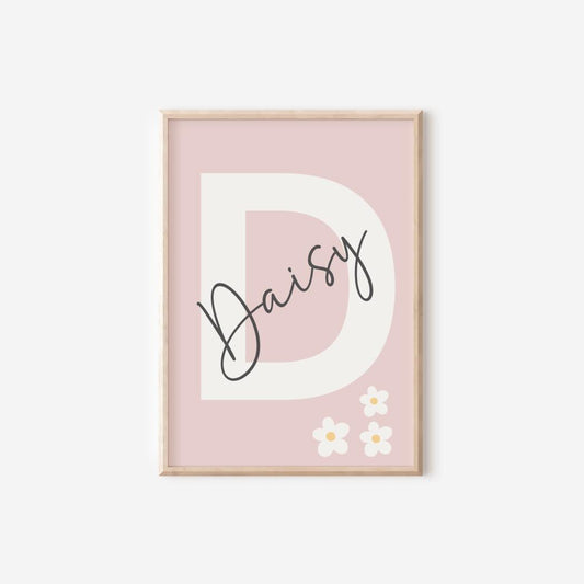 Personalised Daisy Nursery Prints, Floral Wall Art, Set of 2