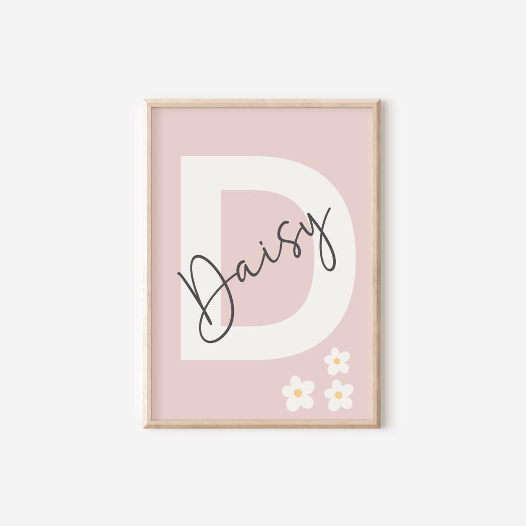 Personalised Daisy Nursery Prints, Floral Wall Art, Set of 2