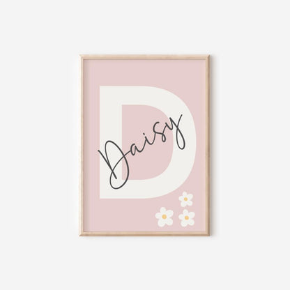 Personalised Daisy Nursery Prints, Floral Wall Art, Set of 2