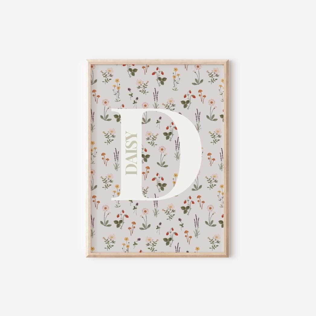 Personalized Pastel Flower Butterfly Print Set, Girls Nursery Decor