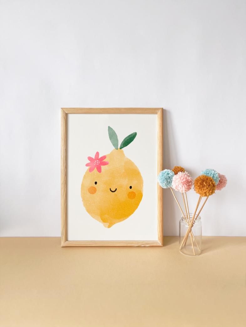 Happy Lemon Print, Nursery Playroom Wall Decor