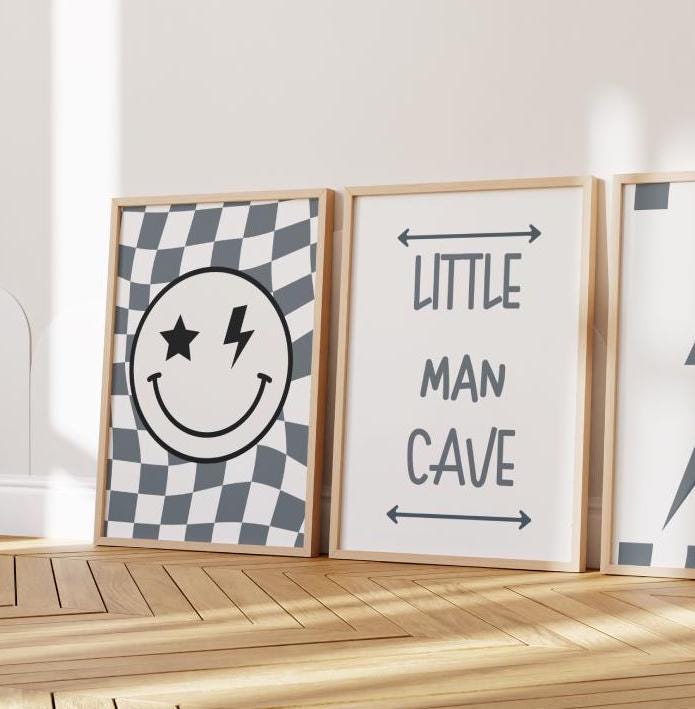 Retro Checkered Print: Little Man Cave, Neutral Nursery Decor