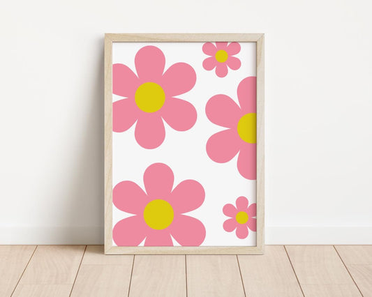 girls set of room prints, bright retro disco themed wall print set for girls bedroom, nursery or playroom
