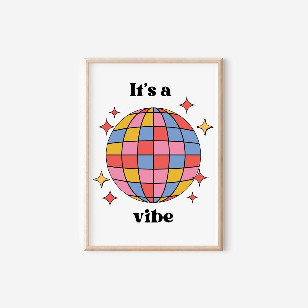 girls set of room prints, bright retro disco themed wall print set for girls bedroom, nursery or playroom