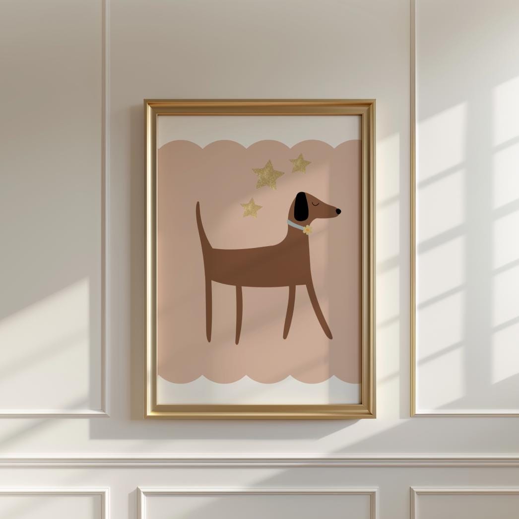 dachshund dog wall print for home, childrens nursery or bedroom