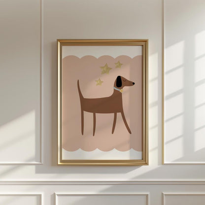 dachshund dog wall print for home, childrens nursery or bedroom