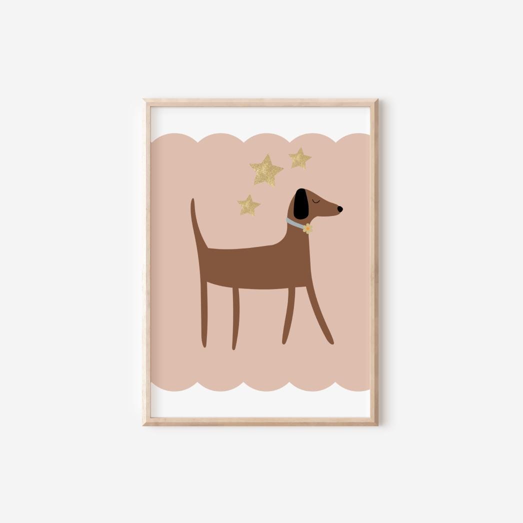 dachshund dog wall print for home, childrens nursery or bedroom