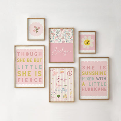set of personalised prints for girls bedroom, affirmation quotes decor, you can be anything, floral art