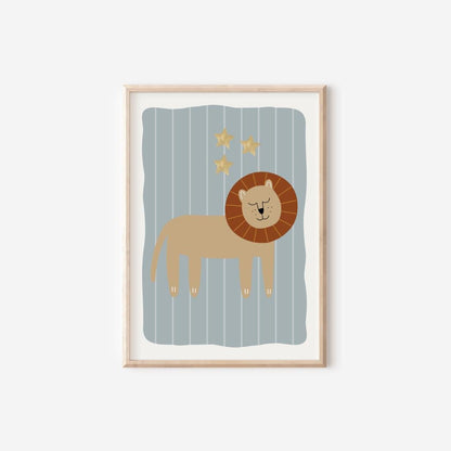 scandi lion safari print for childrens bedroom, playroom or nursery