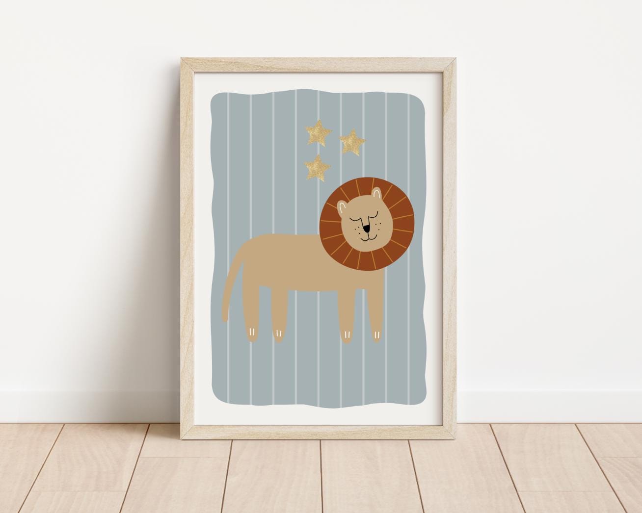 scandi lion safari print for childrens bedroom, playroom or nursery
