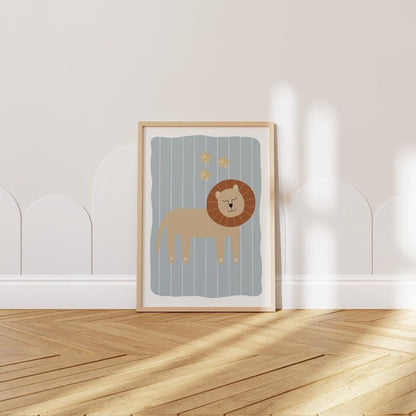 scandi lion safari print for childrens bedroom, playroom or nursery