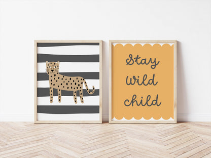 stay wild child safari scandi print for childs bedroom, nursery or playroom, scandi theme kids wall decor