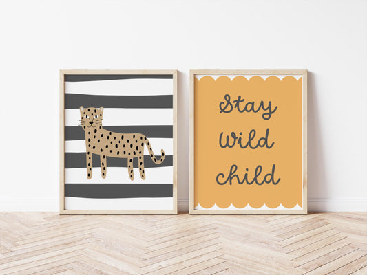 stay wild child safari scandi print for childs bedroom, nursery or playroom, scandi theme kids wall decor