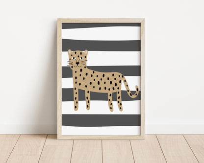 Childrens animal safari wall print for bedroom, nursery or playroom