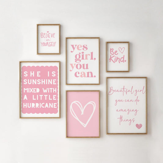 girls room print set, gallery set for girls bedroom, pink positive affirmation wall art for girls bedroom, affirmation prints