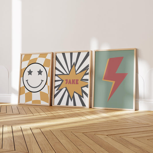 retro little mans cave boys wall art, Neutral Nursery, checkered Poster, Baby Boys Kids Room Decor, Toddler Poster
