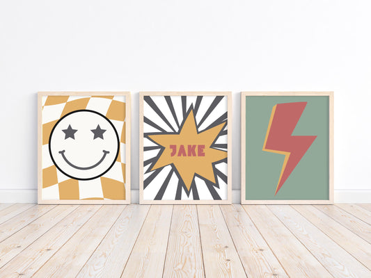 retro little mans cave boys wall art, Neutral Nursery, checkered Poster, Baby Boys Kids Room Decor, Toddler Poster