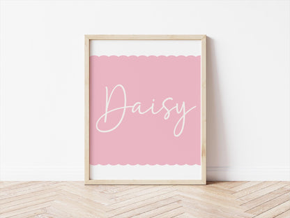 personalised girls wall print for bedroom or nursery , scallop border print