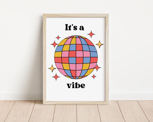 set of prints for girls room , bright personalised retro gallery wall decor, good vibes art  (unframed)