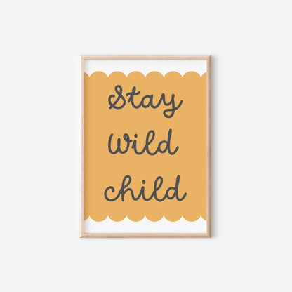 stay wild child safari scandi print for childs bedroom, nursery or playroom, scandi theme kids wall decor